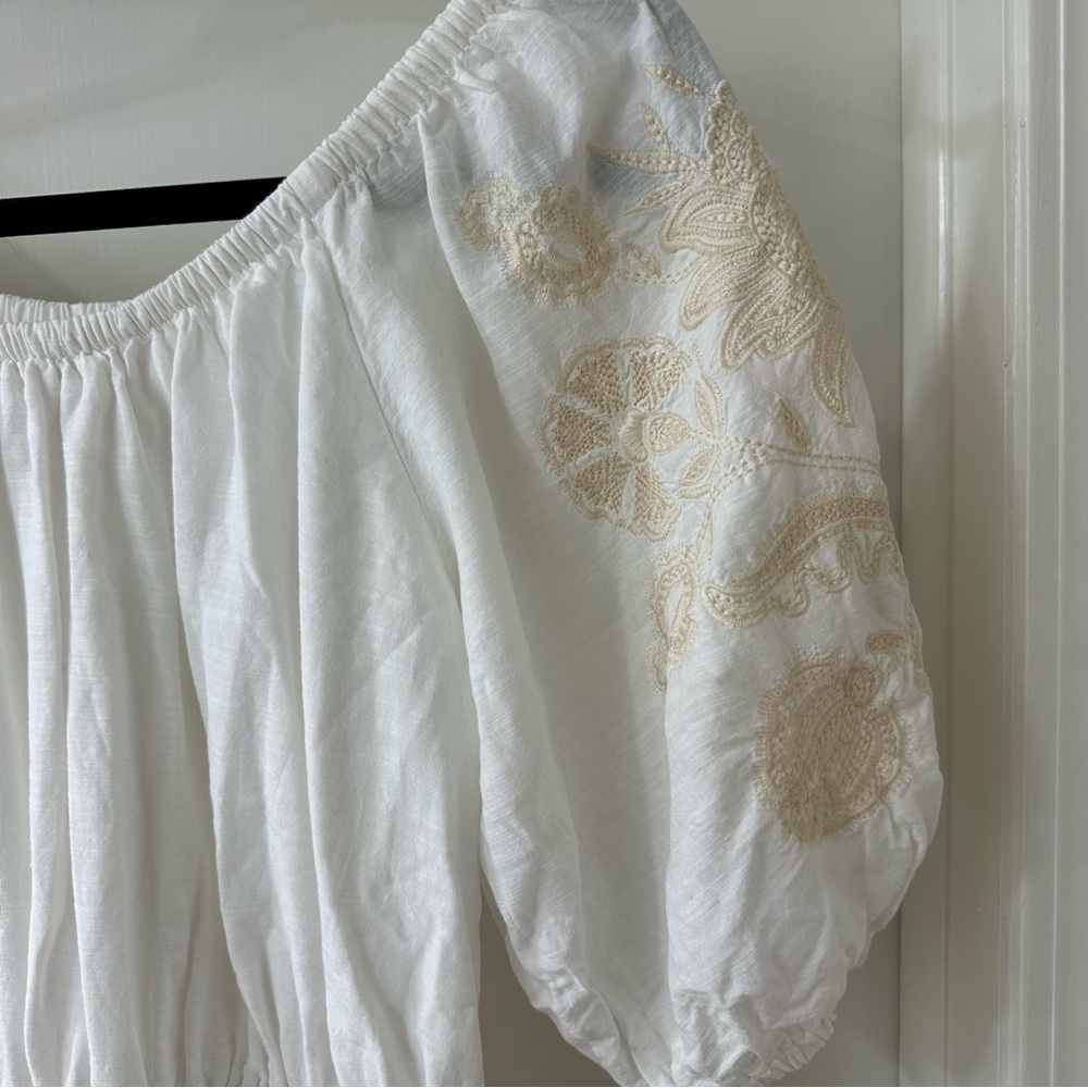 Knox Rose White Peasant Short Sleeve Midi Dress with Embroidered Sleeves, Size S - Picture 2 of 8